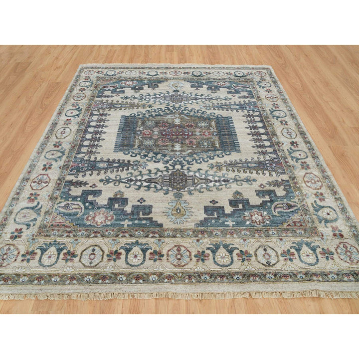 9'8" x 9'11" New Hand Knotted Ivory Wool Square Oriental Rug - MOA10265857