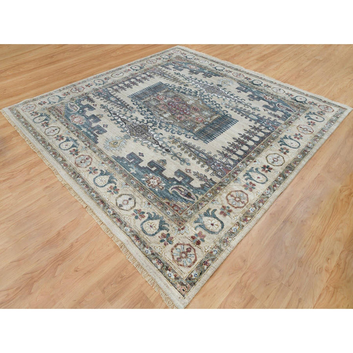 9'8" x 9'11" New Hand Knotted Ivory Wool Square Oriental Rug - MOA10265857