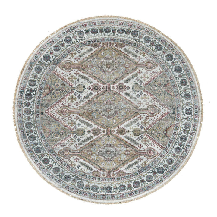 7'11" x 7'11" New Hand Knotted Ivory Wool Round Oriental Rug - MOA10265859