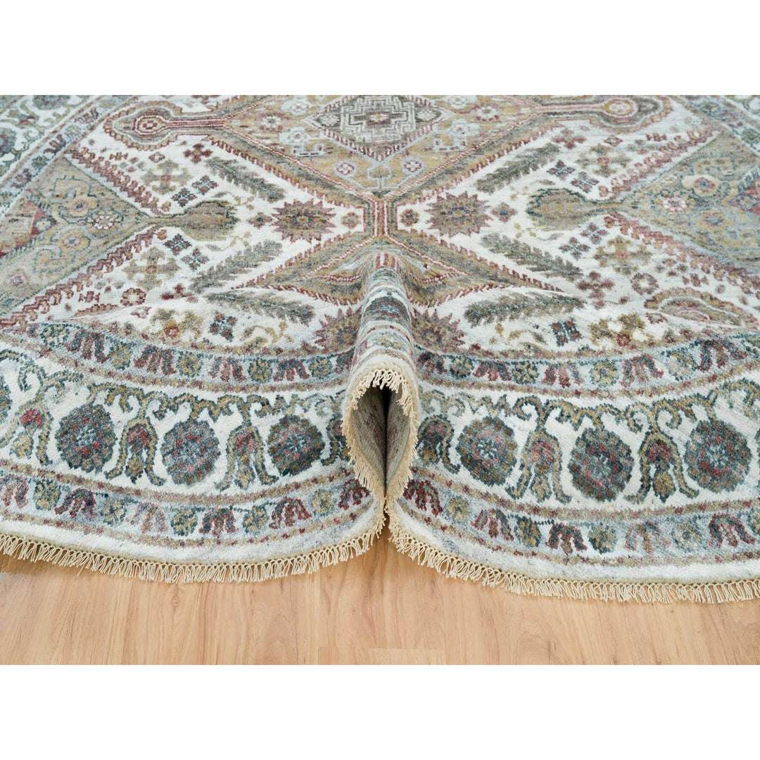 7'11" x 7'11" New Hand Knotted Ivory Wool Round Oriental Rug - MOA10265859