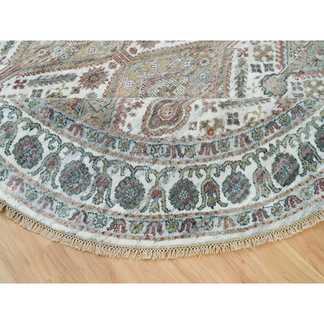 7'11" x 7'11" New Hand Knotted Ivory Wool Round Oriental Rug - MOA10265859