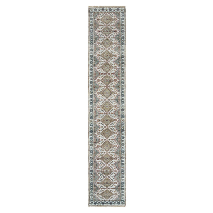 2'6" x 14'1" New Hand Knotted Ivory Wool Runner Oriental Rug - MOA10265865