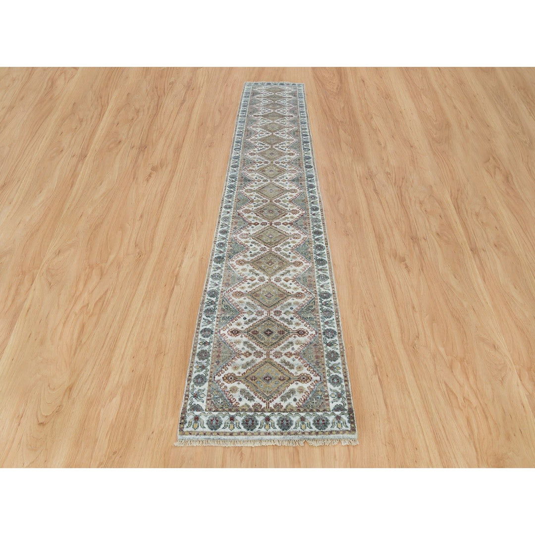 2'6" x 14'1" New Hand Knotted Ivory Wool Runner Oriental Rug - MOA10265865