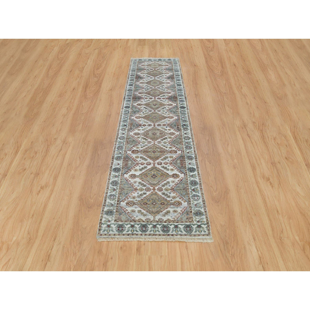 2'6" x 9'9" New Hand Knotted Ivory Wool Runner Oriental Rug - MOA10265867