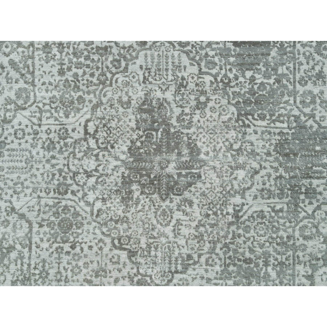 8'11" x 11'11" New Hand Knotted Grey Wool & Silk Rectangle Oriental Rug - MOA10265873