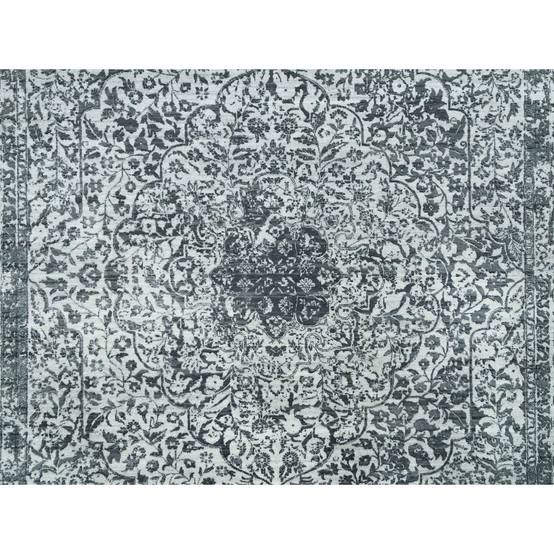 9'0" x 12'2" New Hand Knotted Grey Wool & Silk Rectangle Oriental Rug - MOA10265876