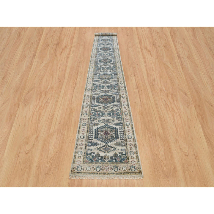 2'6" x 17'10" New Hand Knotted Ivory Wool Runner Oriental Rug - MOA10265884