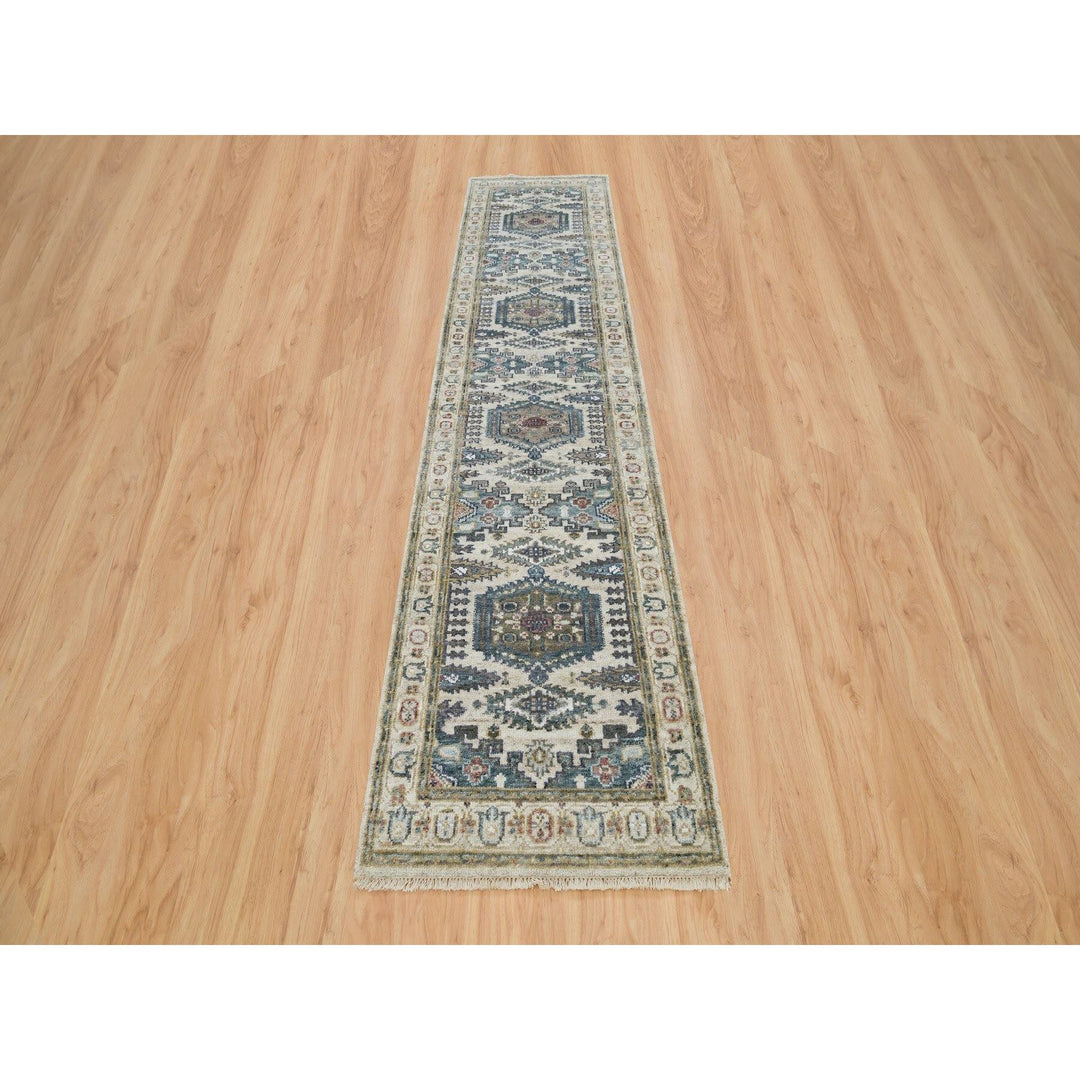 2'6" x 11'8" New Hand Knotted Ivory Wool Runner Oriental Rug - MOA10265893