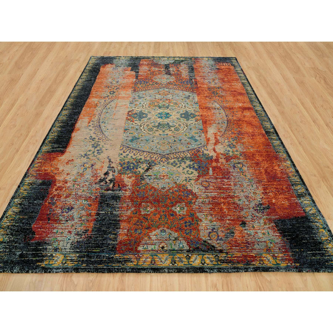 9'2" x 12'0" New Hand Knotted Orange Wool Rectangle Oriental Rug - MOA10265896