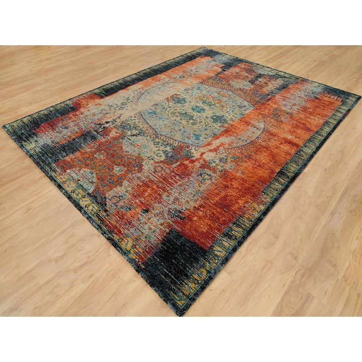 9'2" x 12'0" New Hand Knotted Orange Wool Rectangle Oriental Rug - MOA10265896