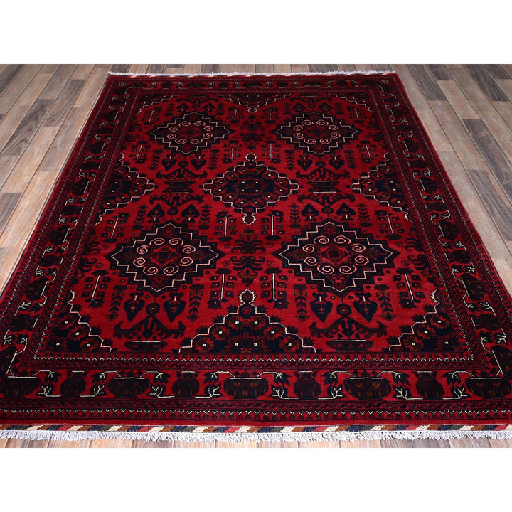 4'11" x 6'3" New Hand Knotted Red Wool Rectangle Oriental Rug - MOA102658