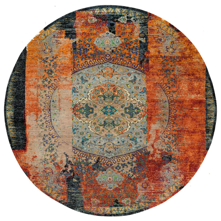 12'1" x 12'1" New Hand Knotted Orange Wool Round Oriental Rug - MOA10265900