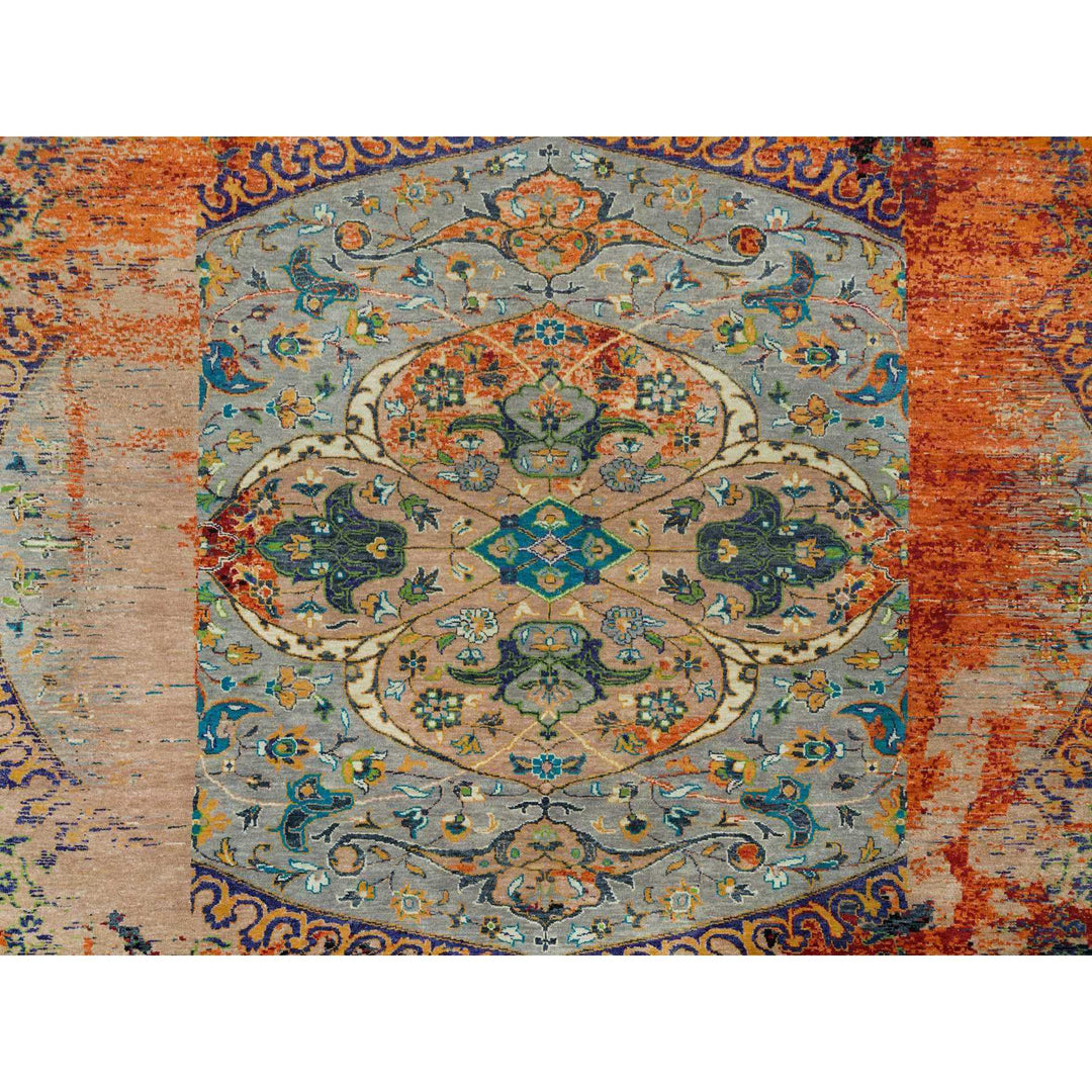 12'1" x 12'1" New Hand Knotted Orange Wool Round Oriental Rug - MOA10265900