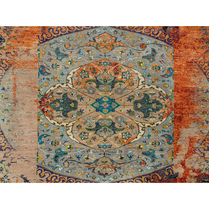 12'1" x 12'1" New Hand Knotted Orange Wool Round Oriental Rug - MOA10265900