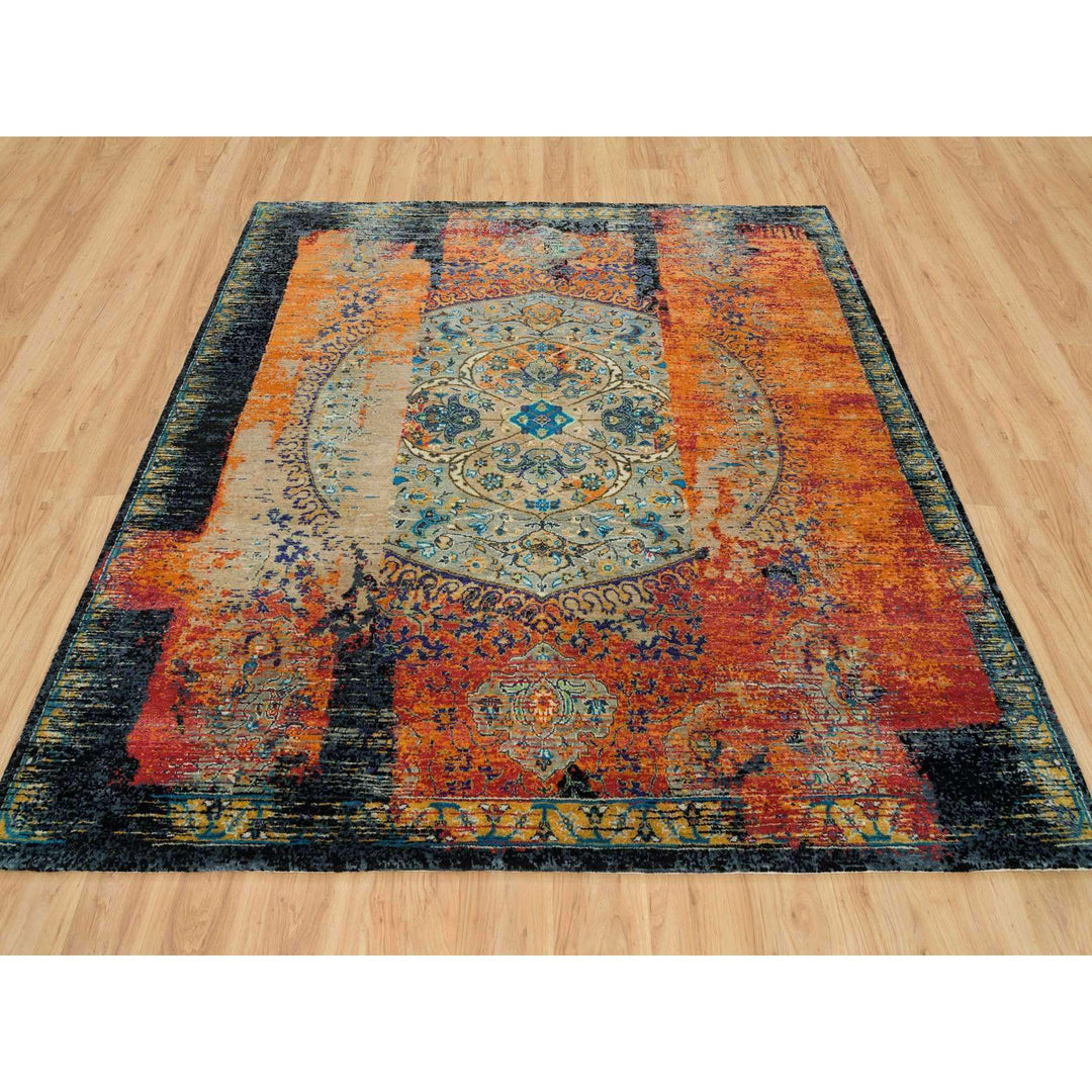 8'1" x 8'0" New Hand Knotted Orange Wool Square Oriental Rug - MOA10265903