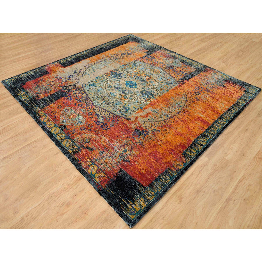 8'1" x 8'0" New Hand Knotted Orange Wool Square Oriental Rug - MOA10265903