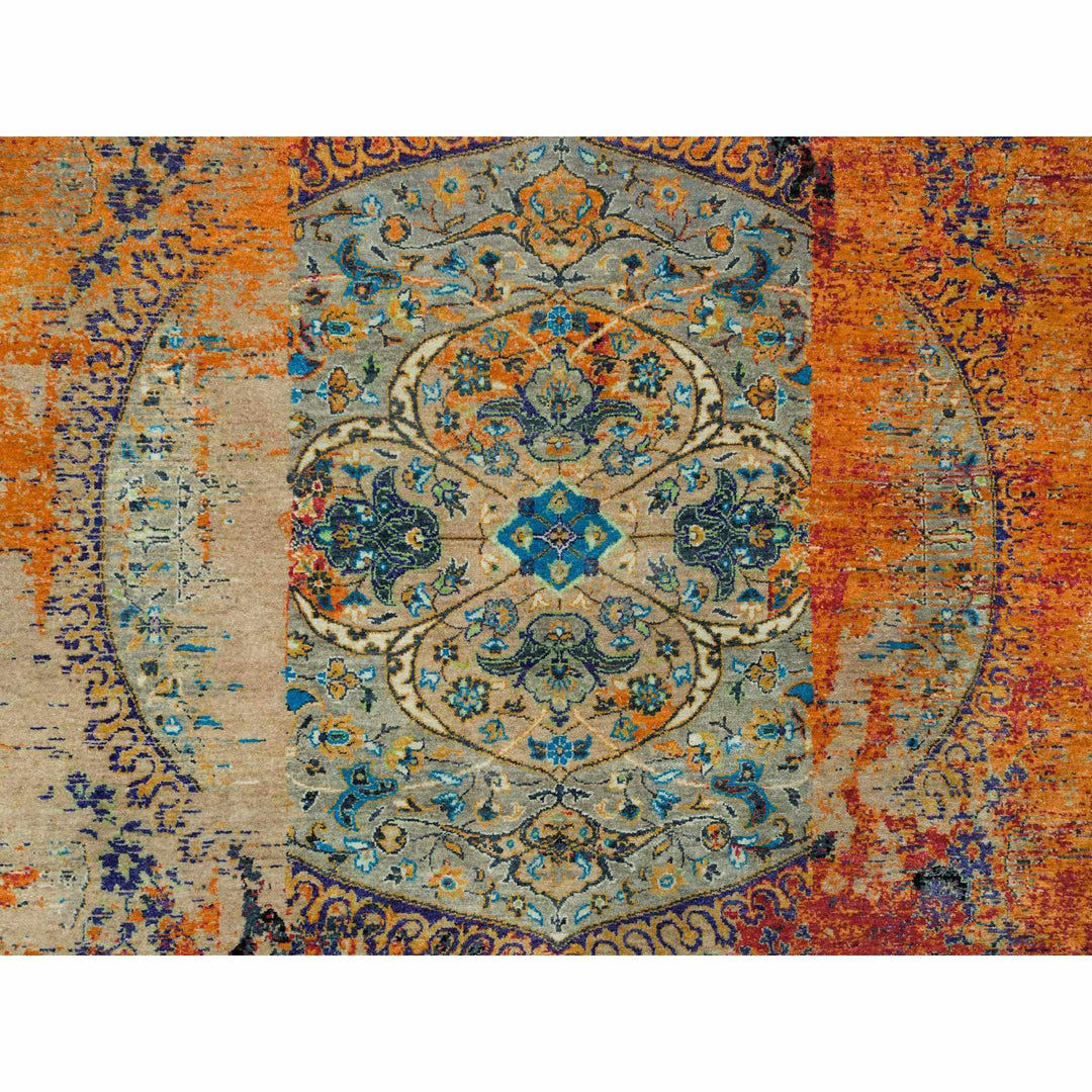 8'1" x 8'0" New Hand Knotted Orange Wool Square Oriental Rug - MOA10265903