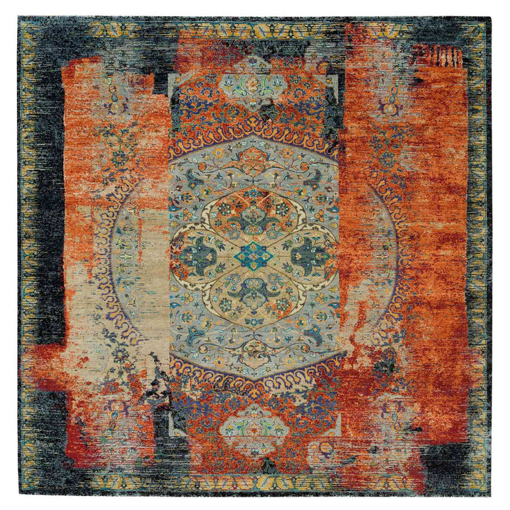 10'2" x 10'2" New Hand Knotted Orange Wool Square Oriental Rug - MOA10265904