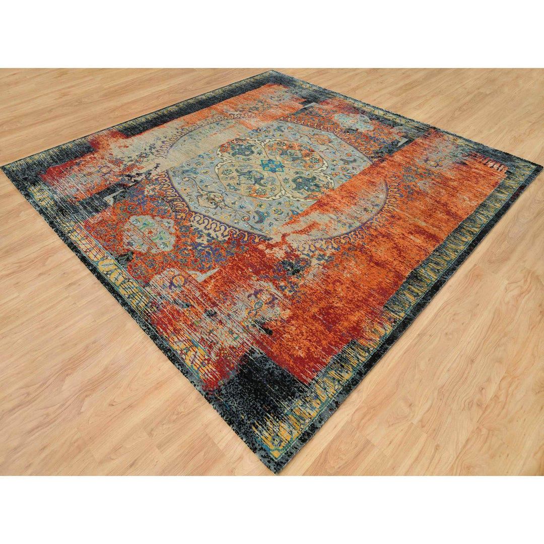 10'2" x 10'2" New Hand Knotted Orange Wool Square Oriental Rug - MOA10265904