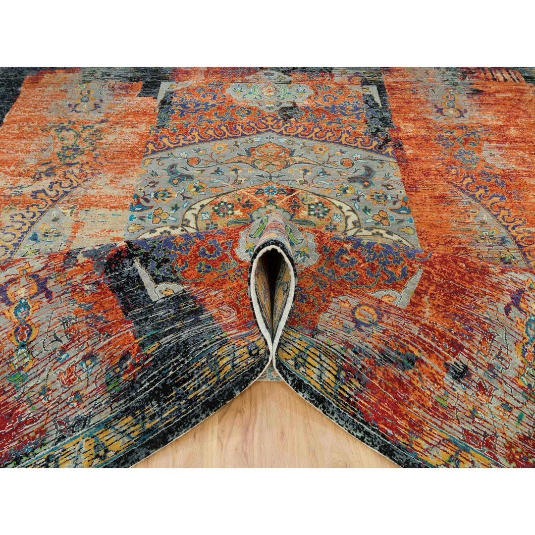 10'2" x 10'2" New Hand Knotted Orange Wool Square Oriental Rug - MOA10265904