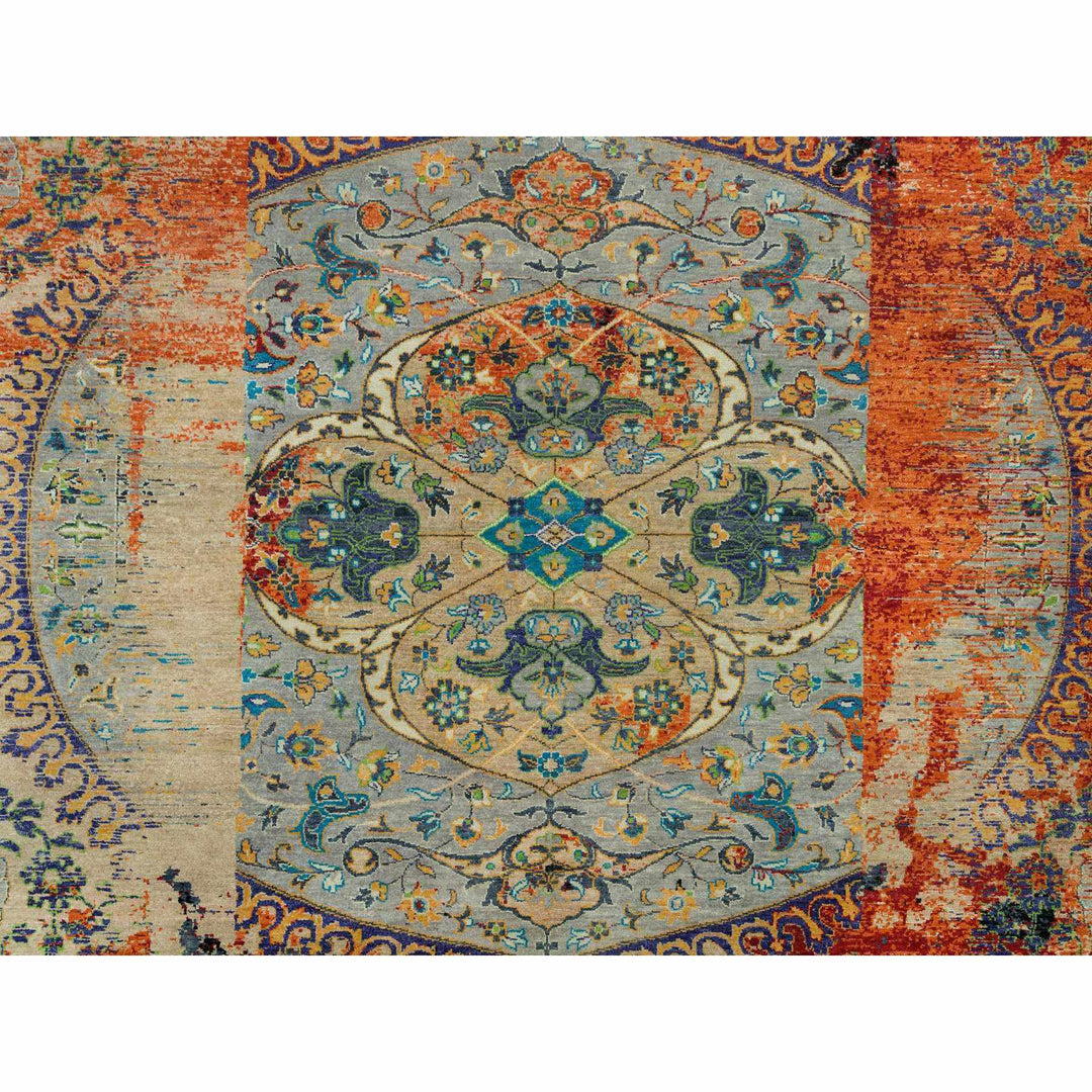 10'2" x 10'2" New Hand Knotted Orange Wool Square Oriental Rug - MOA10265904