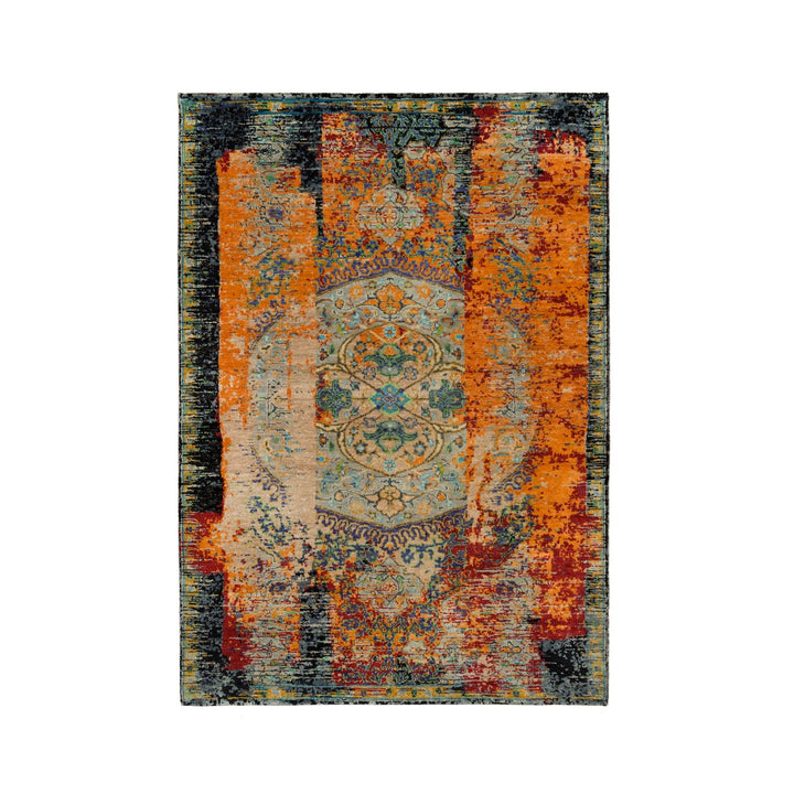 4'1" x 6'0" New Hand Knotted Orange Wool Rectangle Oriental Rug - MOA10265914