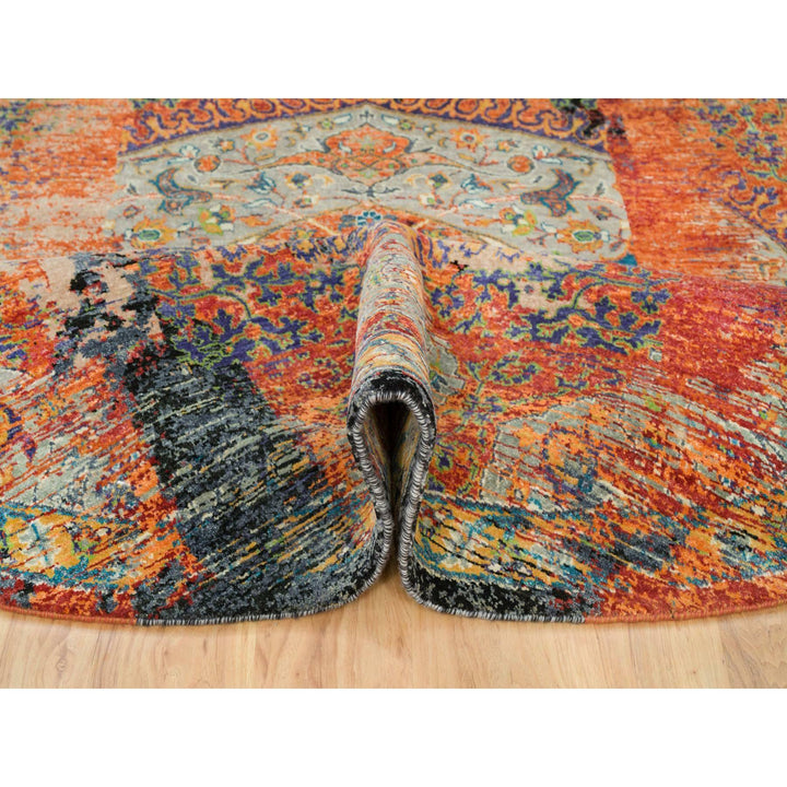 8'1" x 8'1" New Hand Knotted Orange Wool Round Oriental Rug - MOA10265919