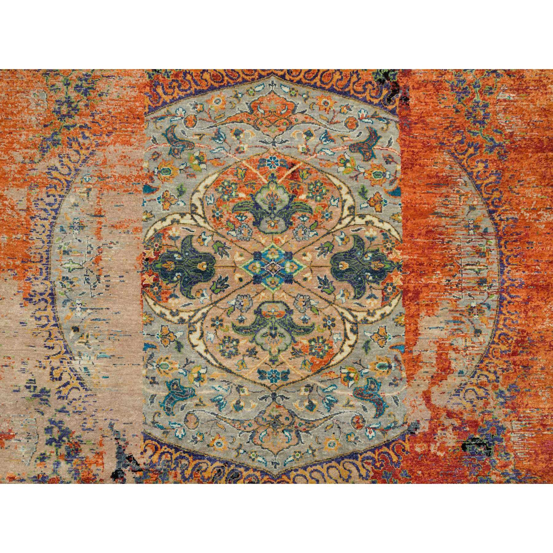 8'1" x 8'1" New Hand Knotted Orange Wool Round Oriental Rug - MOA10265919