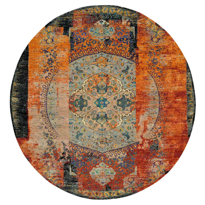 10'0" x 10'0" New Hand Knotted Orange Wool Round Oriental Rug - MOA10265924