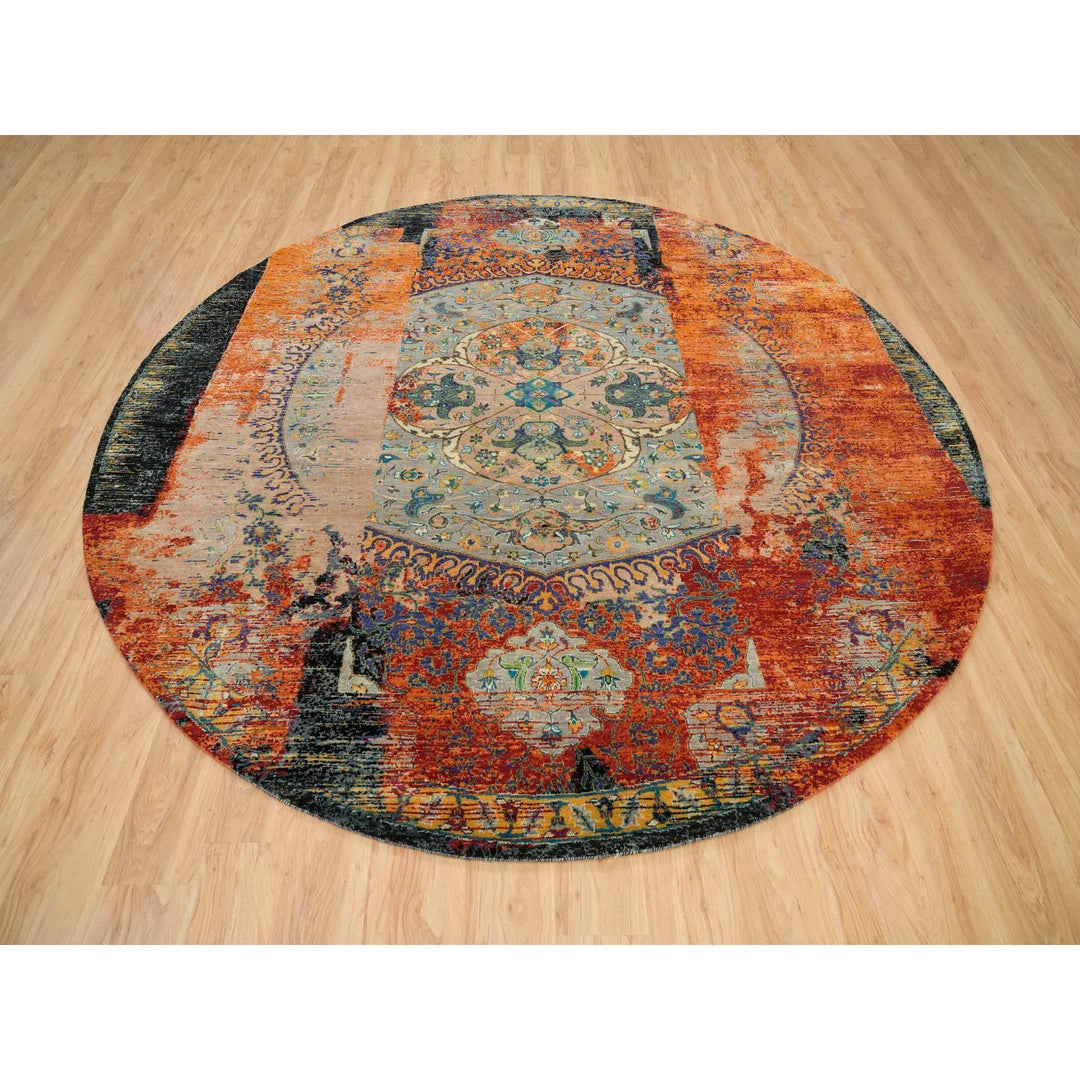 10'0" x 10'0" New Hand Knotted Orange Wool Round Oriental Rug - MOA10265924