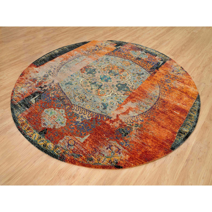 10'0" x 10'0" New Hand Knotted Orange Wool Round Oriental Rug - MOA10265924