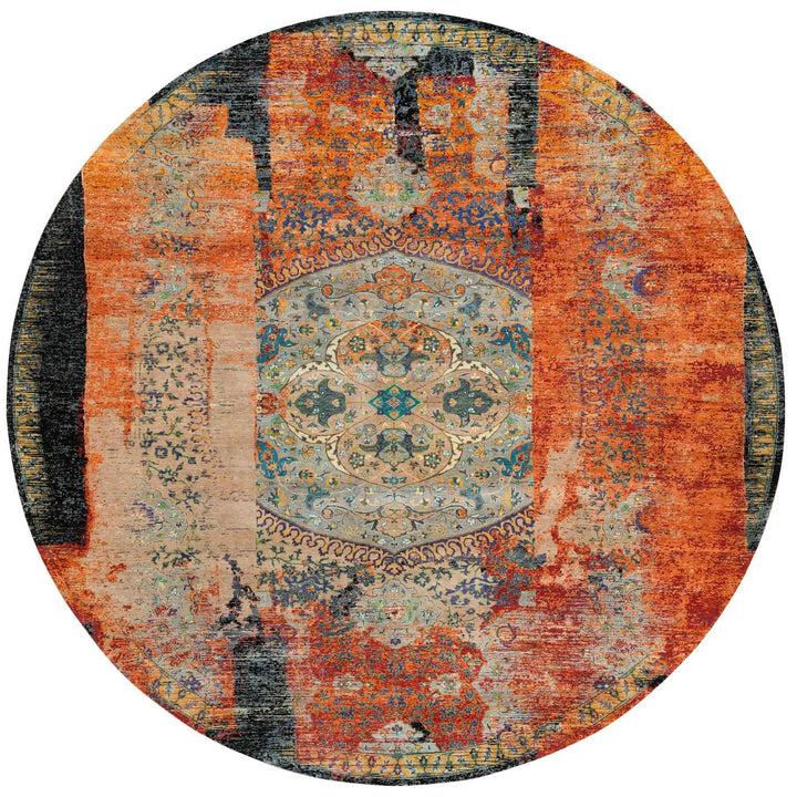 14'0" x 14'0" New Hand Knotted Orange Wool Round Oriental Rug - MOA10265925