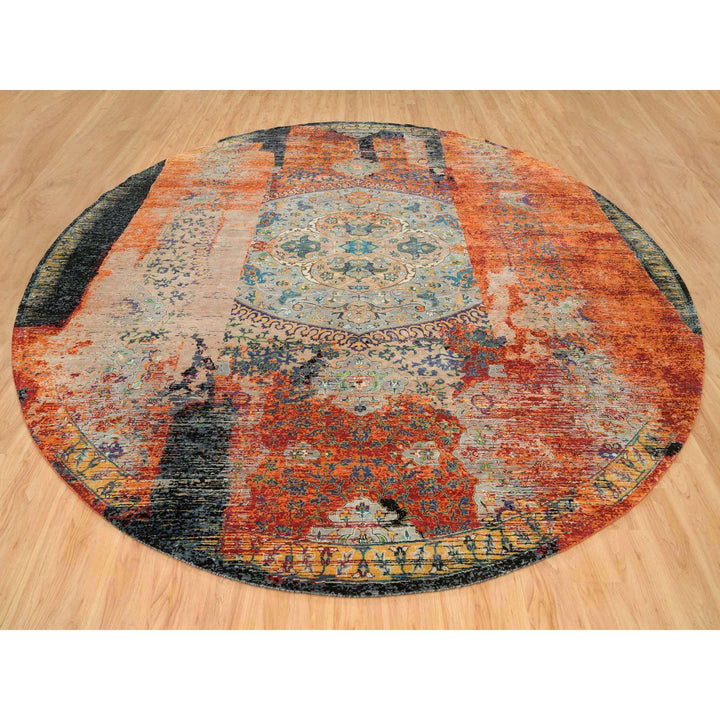 14'0" x 14'0" New Hand Knotted Orange Wool Round Oriental Rug - MOA10265925