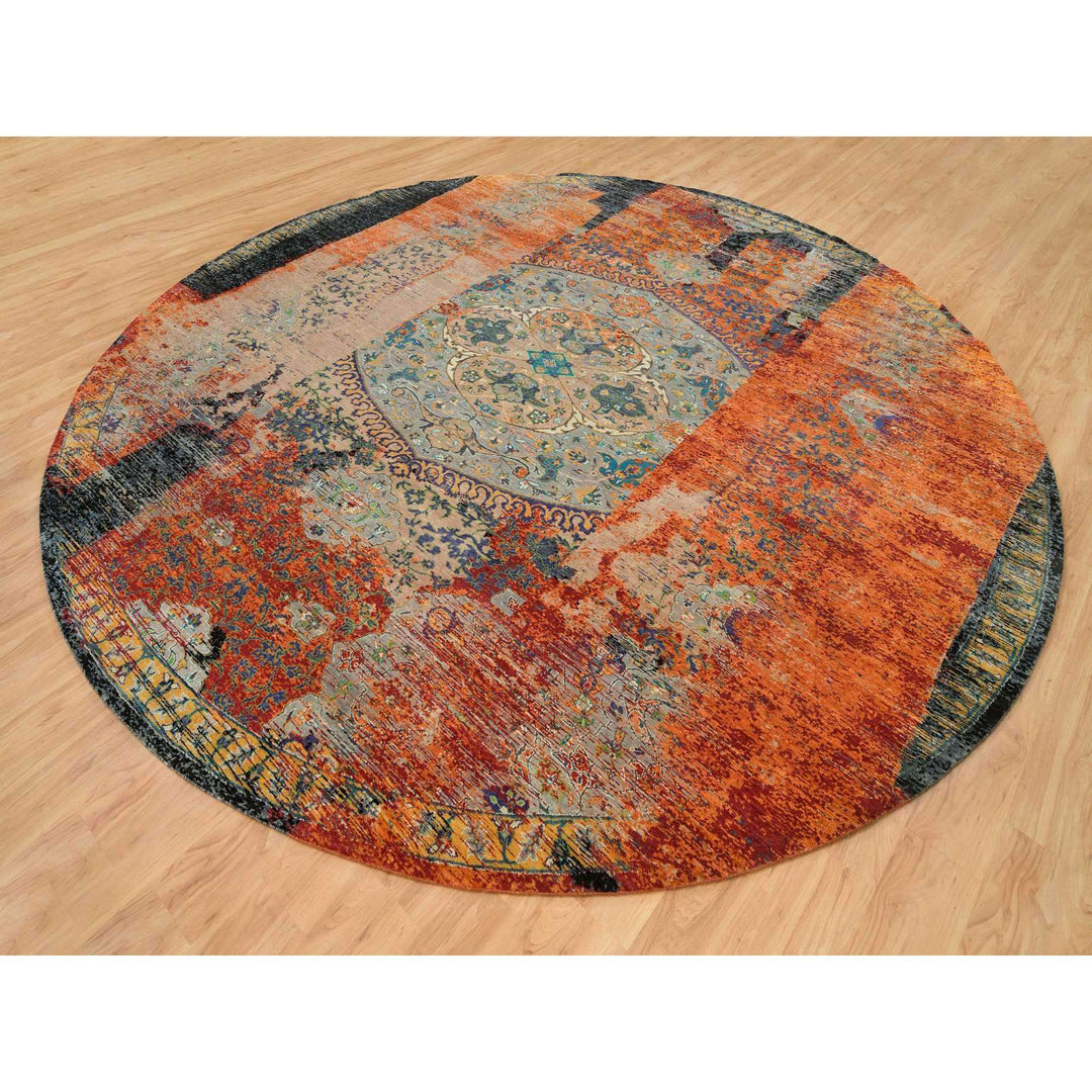 14'0" x 14'0" New Hand Knotted Orange Wool Round Oriental Rug - MOA10265925