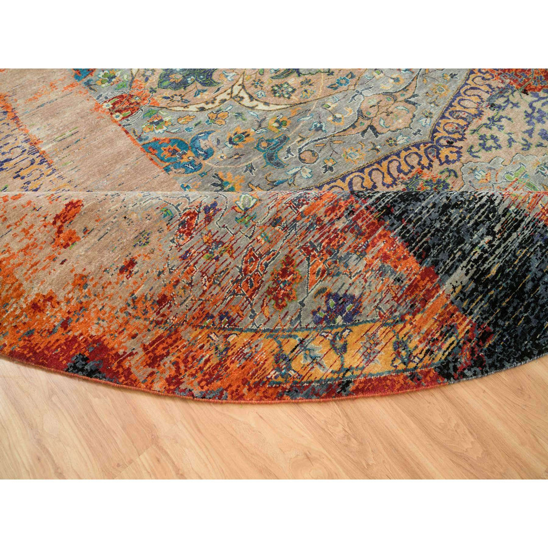 14'0" x 14'0" New Hand Knotted Orange Wool Round Oriental Rug - MOA10265925