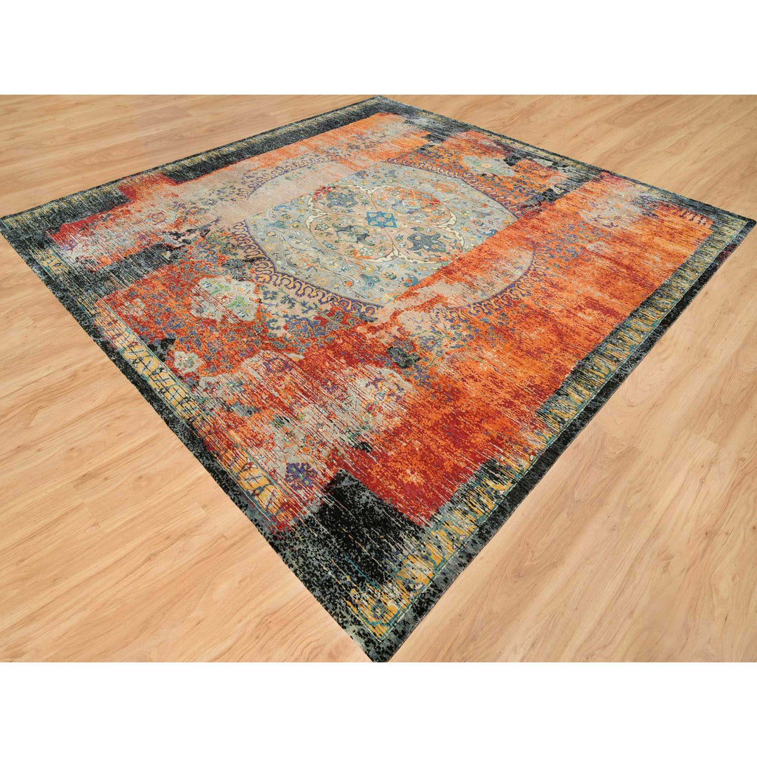 12'1" x 12'1" New Hand Knotted Orange Wool Rectangle Oriental Rug - MOA10265926