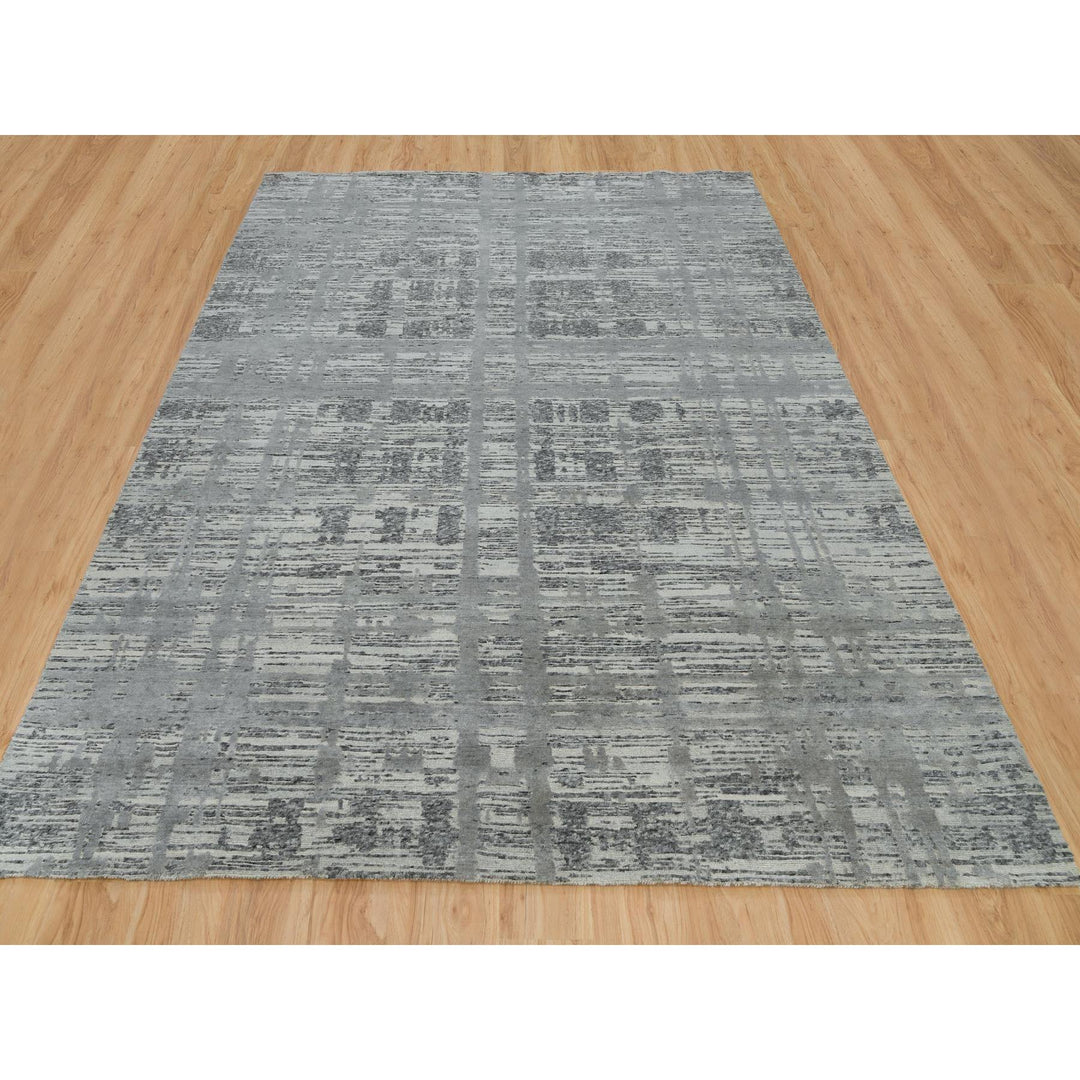 8'0" x 10'0" New Hand Knotted Grey Wool Rectangle Oriental Rug - MOA10265945