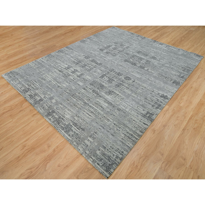 8'0" x 10'0" New Hand Knotted Grey Wool Rectangle Oriental Rug - MOA10265945