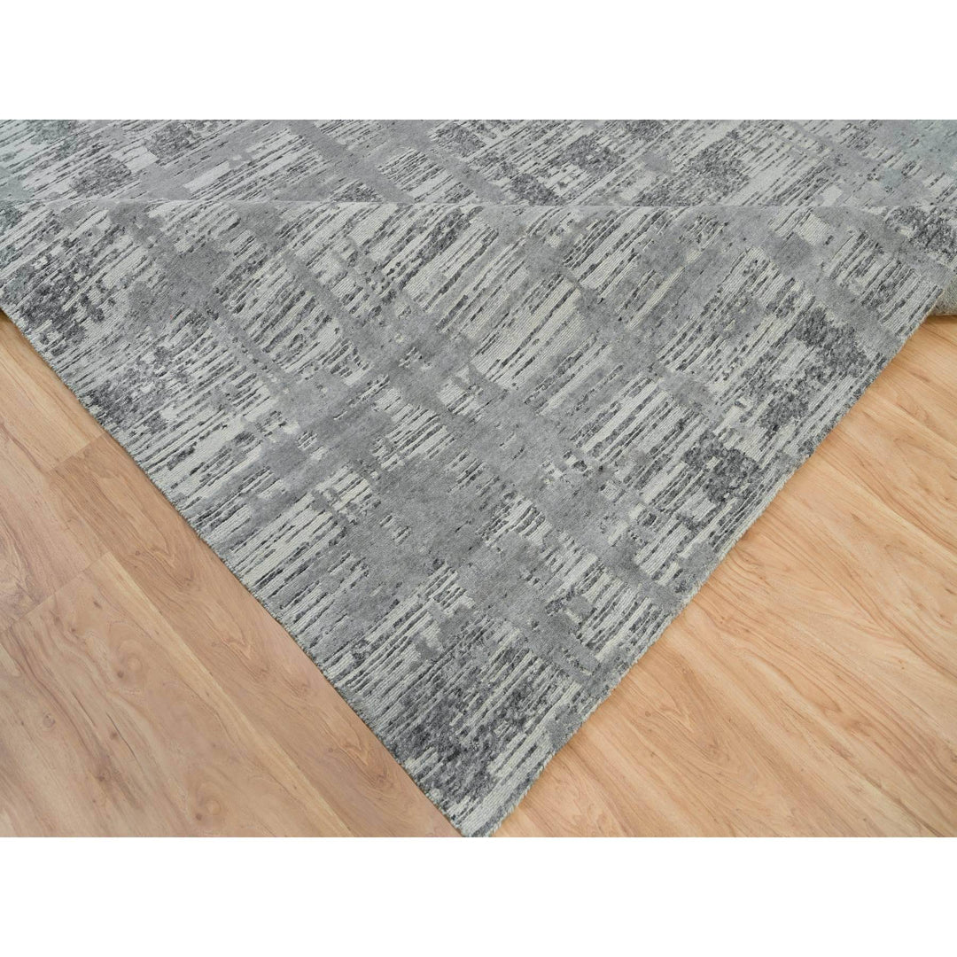 8'0" x 10'0" New Hand Knotted Grey Wool Rectangle Oriental Rug - MOA10265945