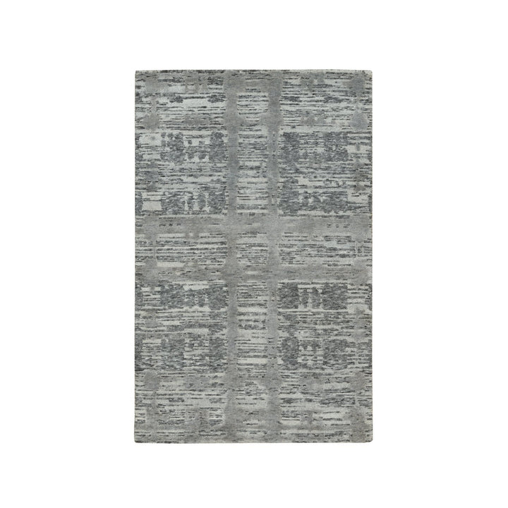 3'0" x 5'1" New Hand Knotted Grey Wool Rectangle Oriental Rug - MOA10265961