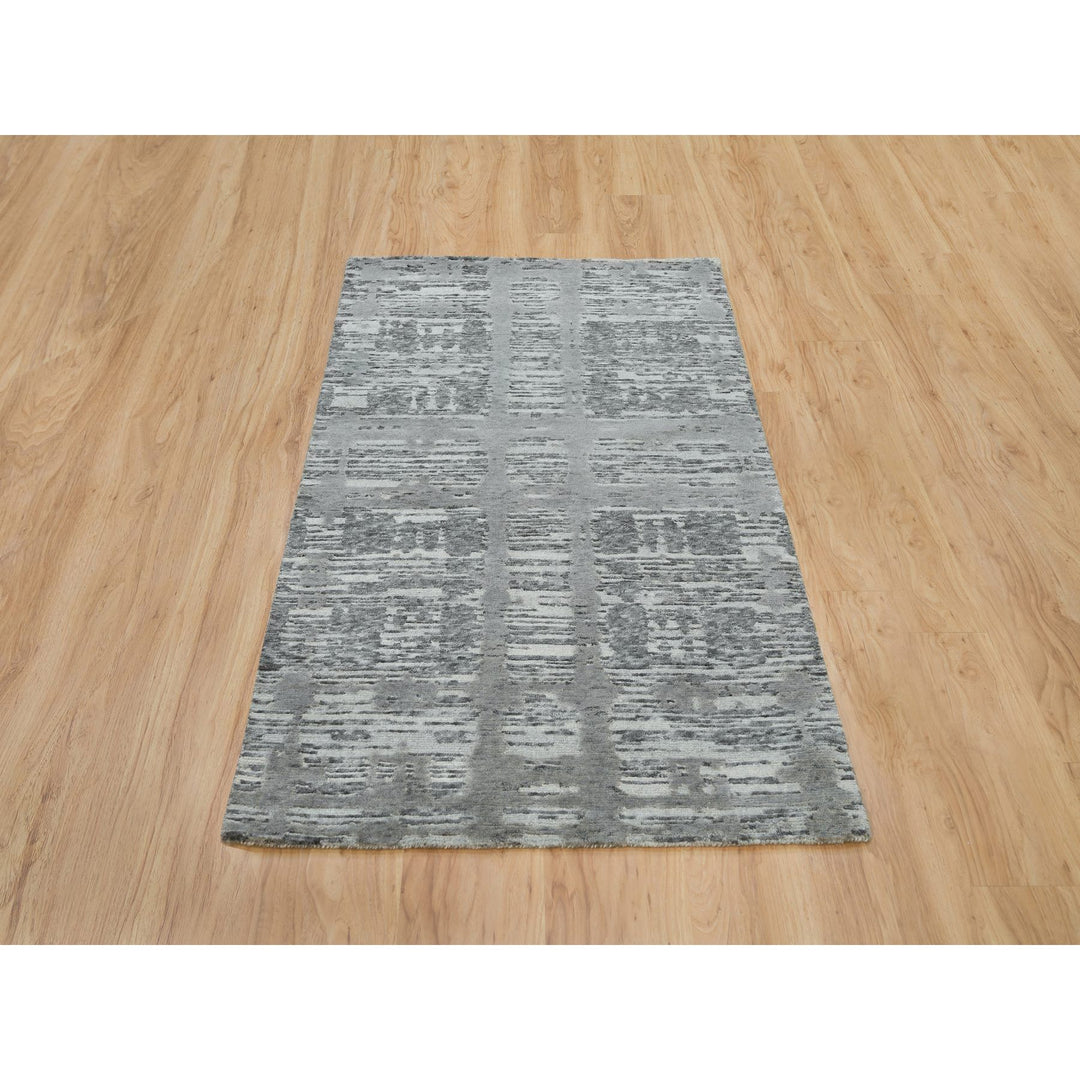 3'0" x 5'1" New Hand Knotted Grey Wool Rectangle Oriental Rug - MOA10265961