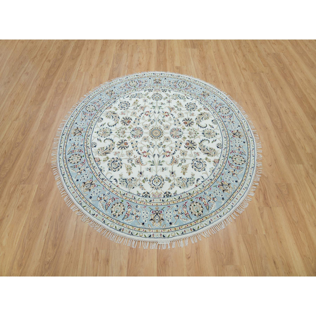 6'1" x 6'1" New Hand Knotted Ivory Cotton Round Oriental Rug - MOA10265995