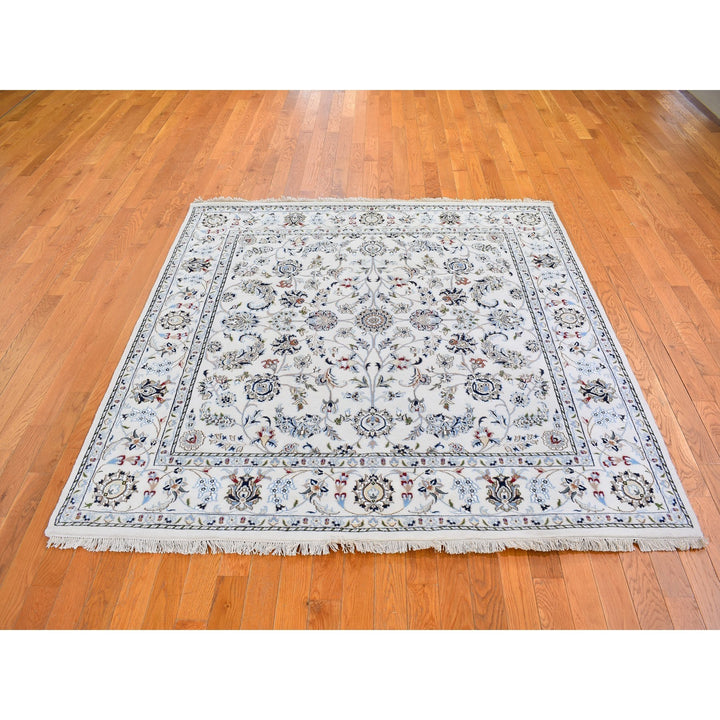 6'1" x 6'1" New Hand Knotted Ivory Wool Square Oriental Rug - MOA10266024