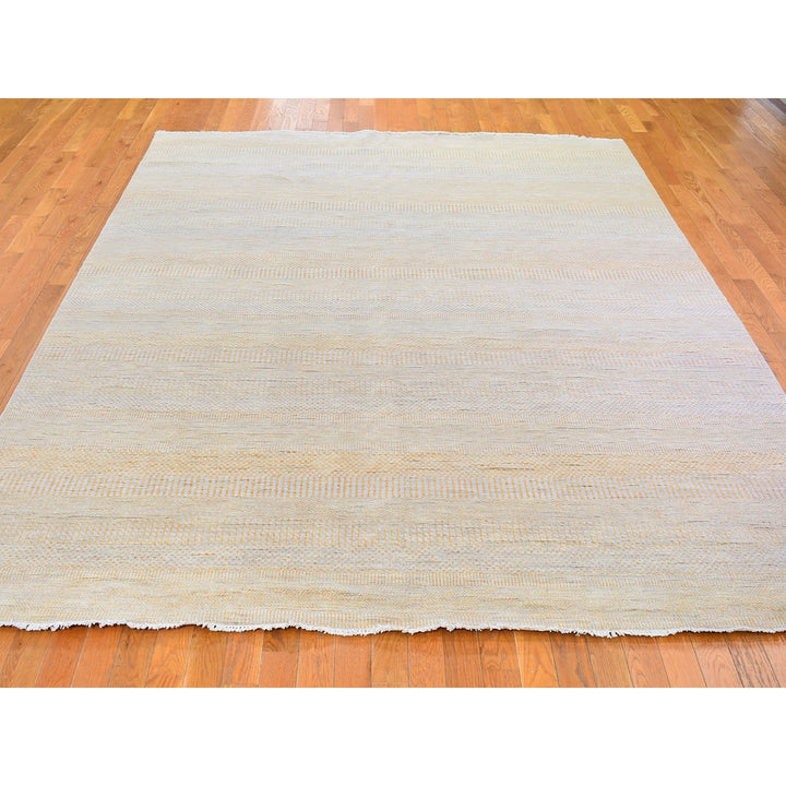 8'1" x 9'8" New Hand Knotted Yellow Wool & Silk Rectangle Oriental Rug - MOA10266056