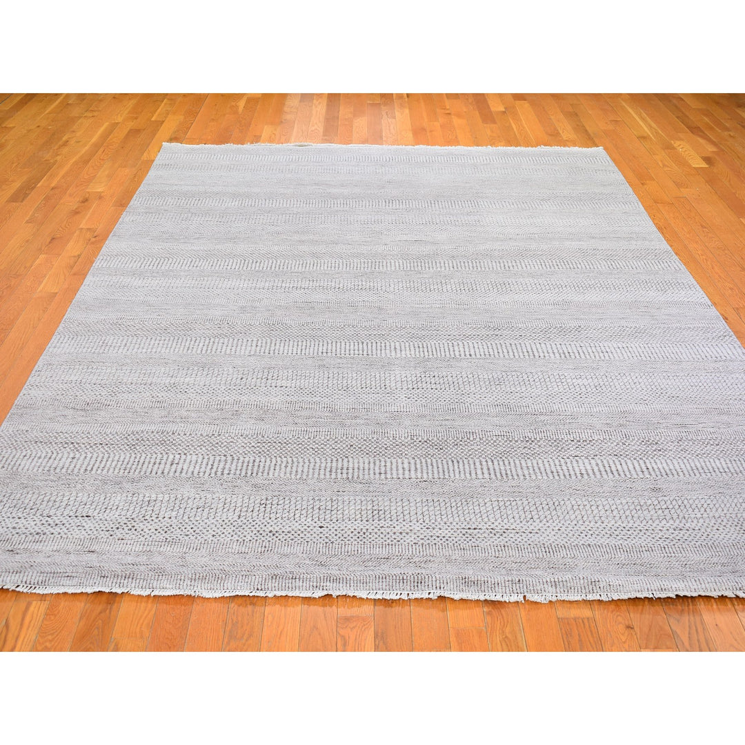 7'8" x 10'3" New Hand Knotted Grey Wool & Silk Rectangle Oriental Rug - MOA10266057