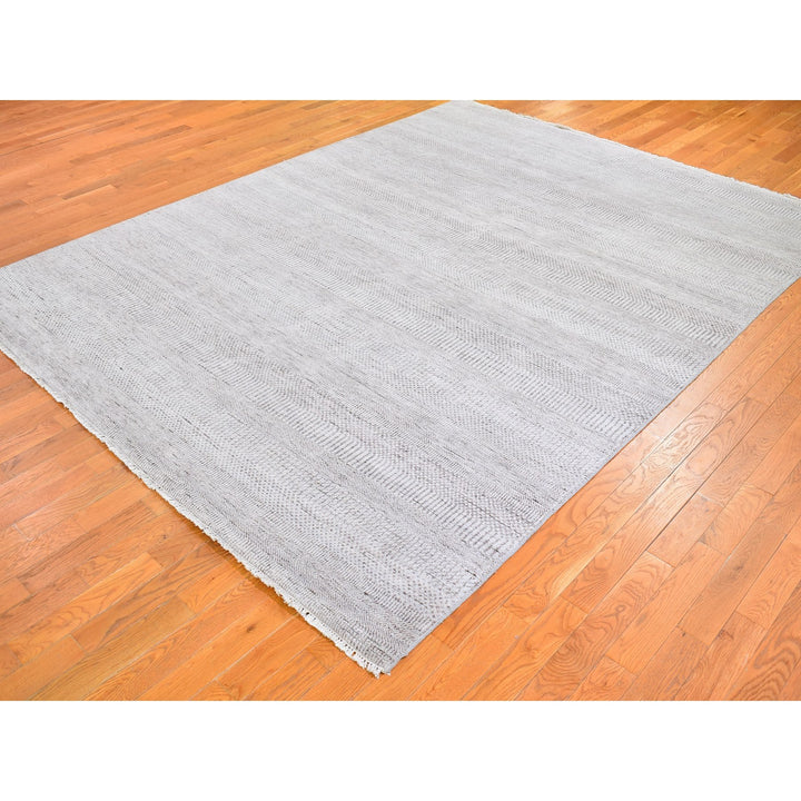 7'8" x 10'3" New Hand Knotted Grey Wool & Silk Rectangle Oriental Rug - MOA10266057