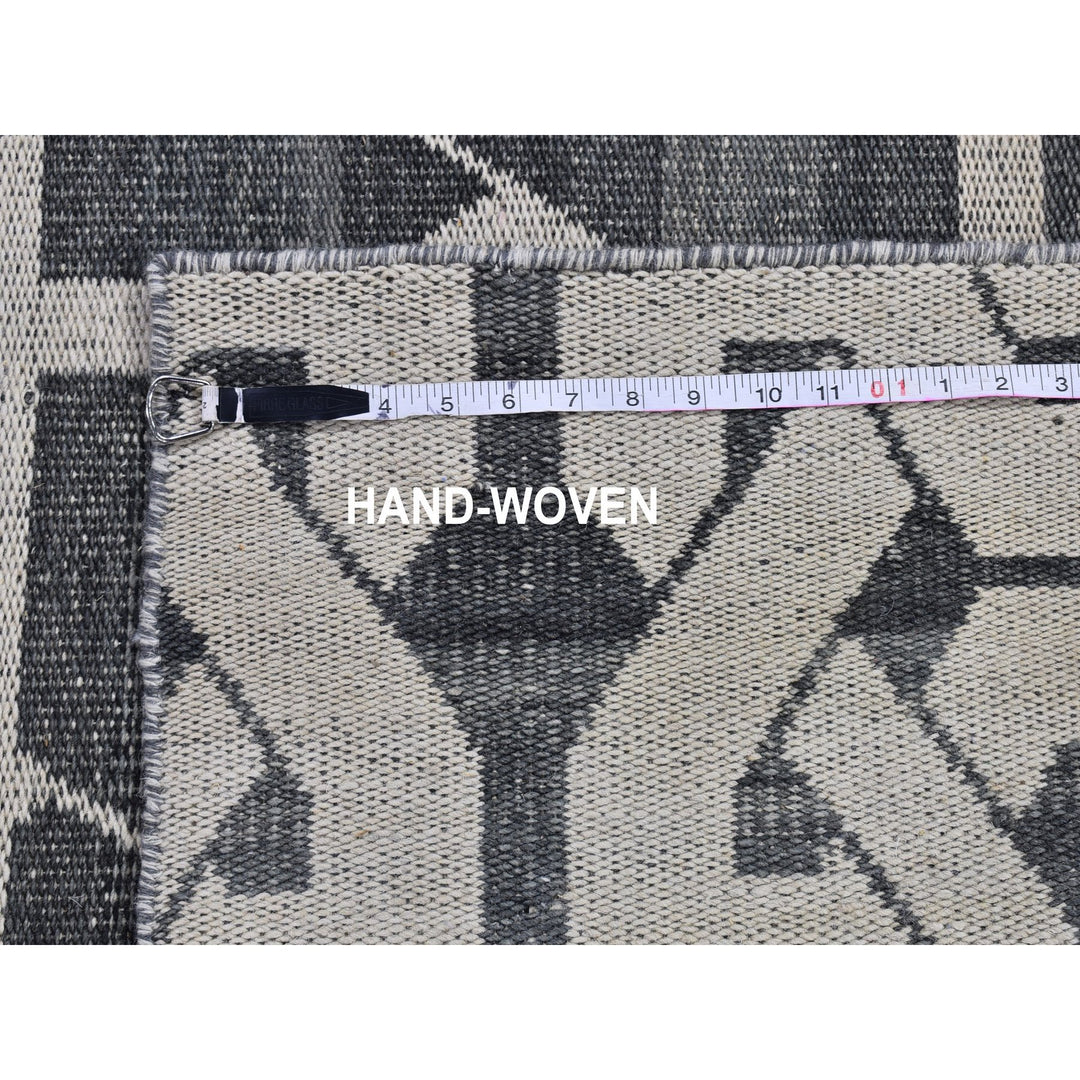 2'7" x 10'0" New Hand Woven Grey Wool Runner Oriental Rug - MOA10266089