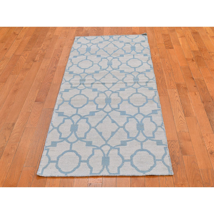 2'8" x 7'10" New Hand Knotted Blue Wool Runner Oriental Rug - MOA10266094