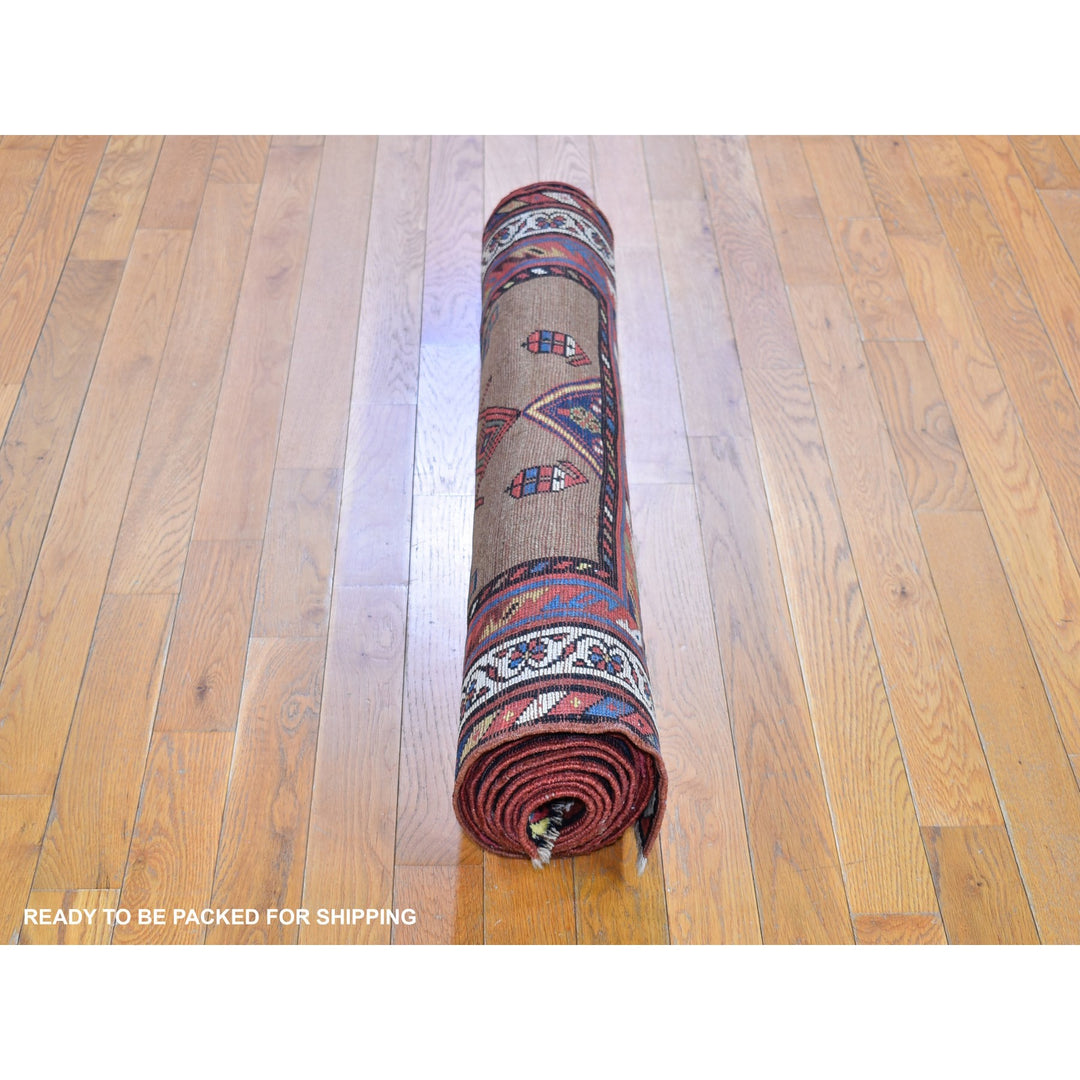 3'9" x 12'2" Vintage Hand Knotted Brown Wool Runner Oriental Rug - MOA10266185