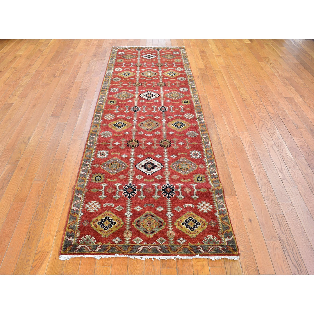 3'2" x 10'0" New Hand Knotted Red Wool Runner Oriental Rug - MOA10266190